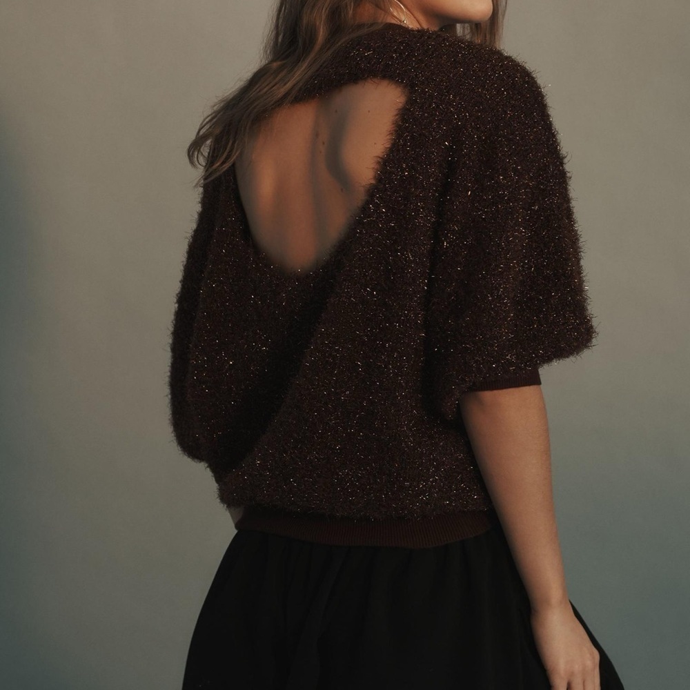 Anthropologie Maeve The Violetta Short-Sleeve Tinsel Sweater - Picture 4 of 4